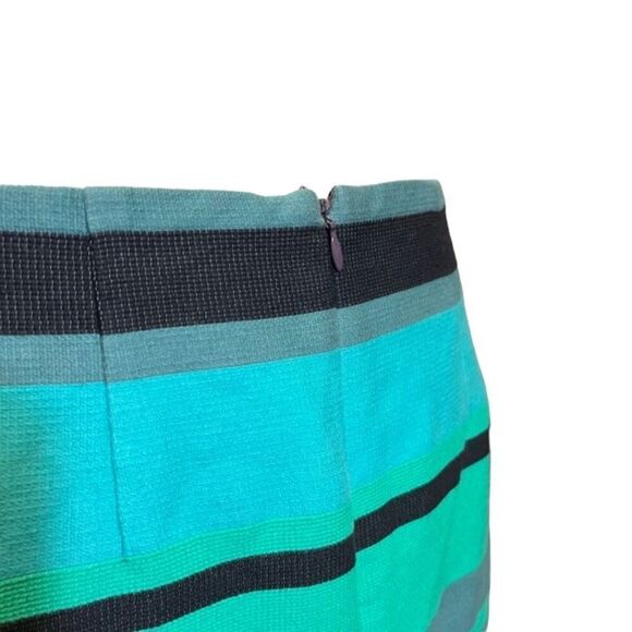 Loft Textured Pencil Skirt Black Teal Green Striped Lined Back Zip Size 8 - Picture 4 of 8